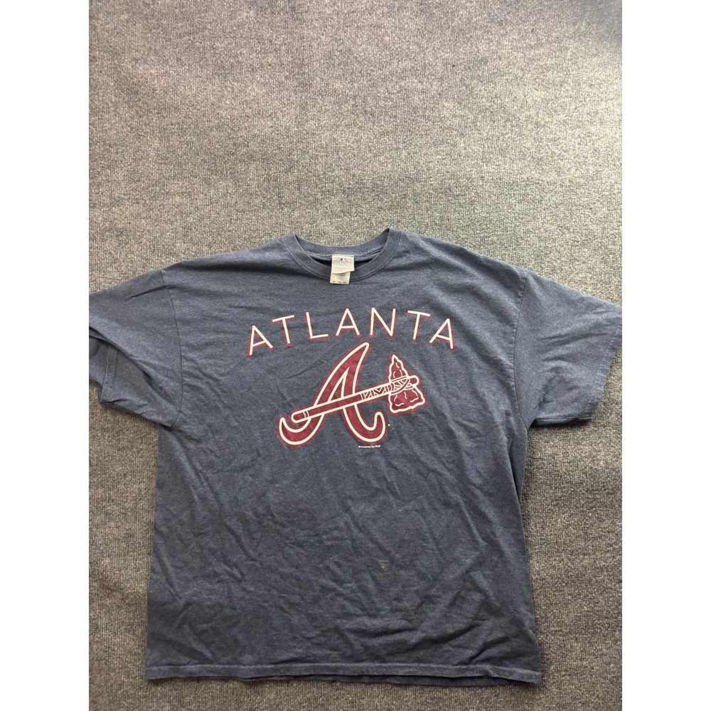 MLB Atlanta Braves T-Shirt Mens 2XL Navy Blue Tomahawk Logo Graphic Tee